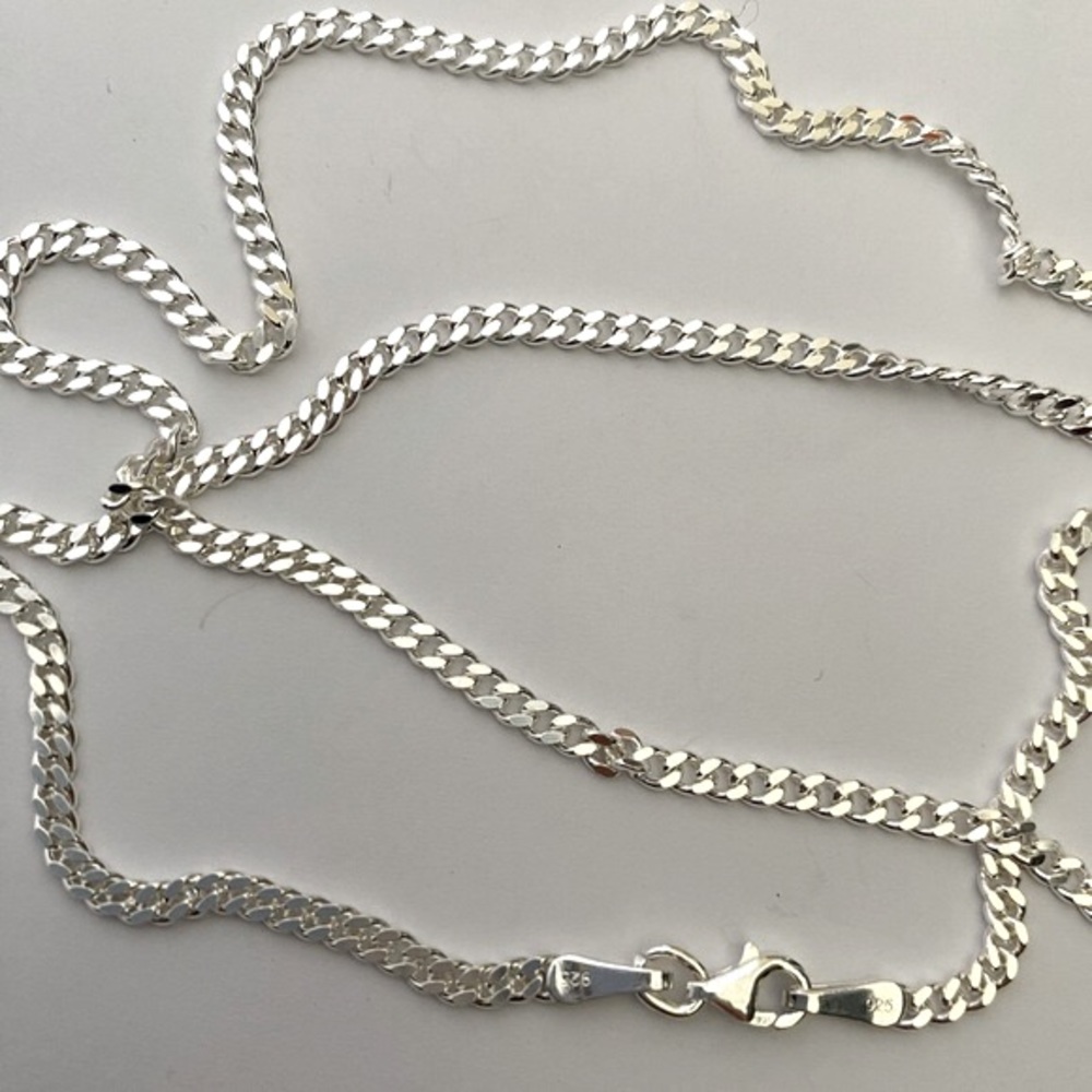 Unisex 925 Silver 4mm necklace 22 inches cuban chain - Picture 2 of 3